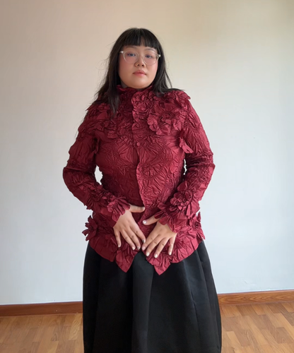 Yoshiki Hishinuma Burgundy Flower Applique Shirt