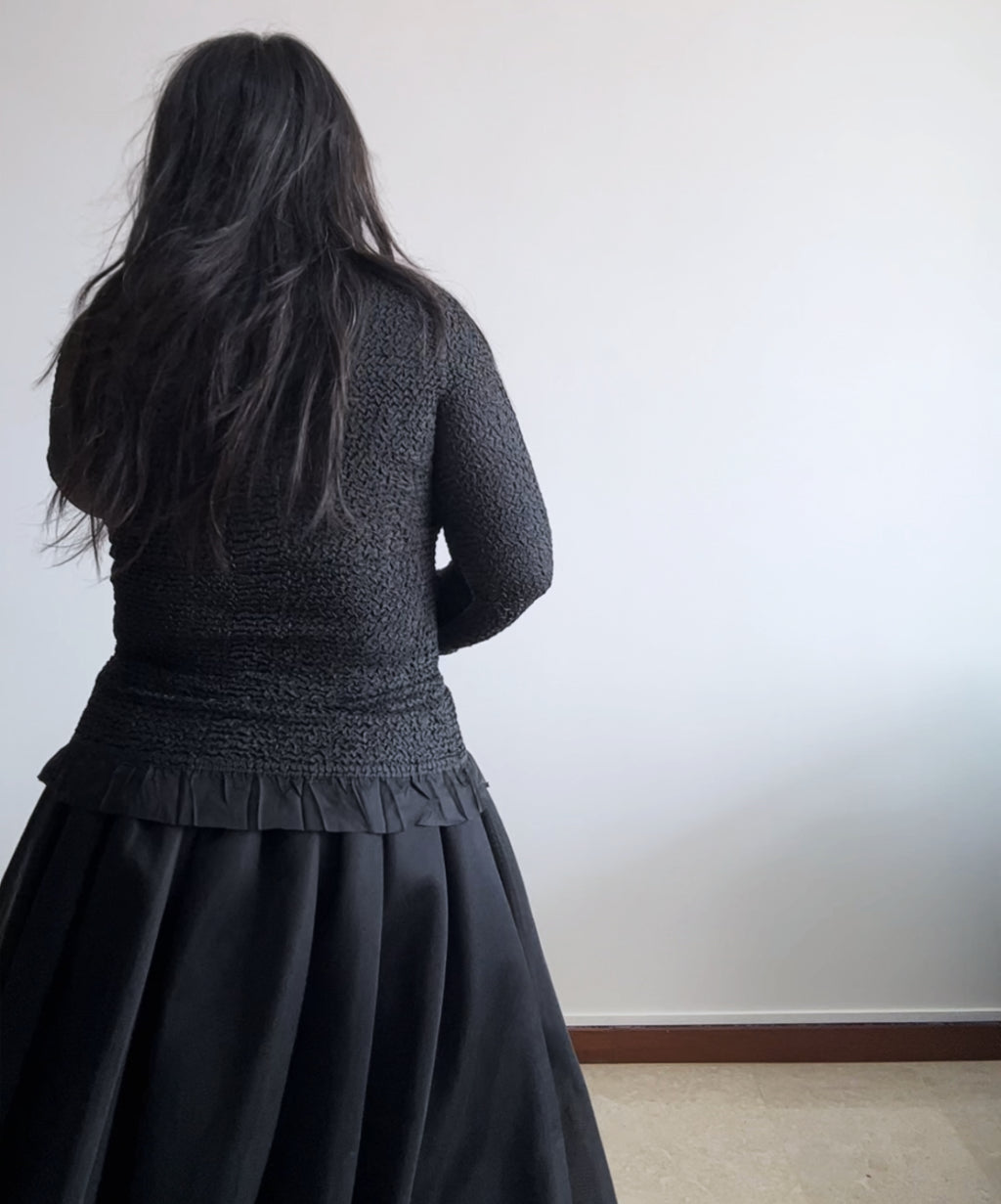 Yoshiki Hishinuma PEPLUM crinkle pleats button shirt