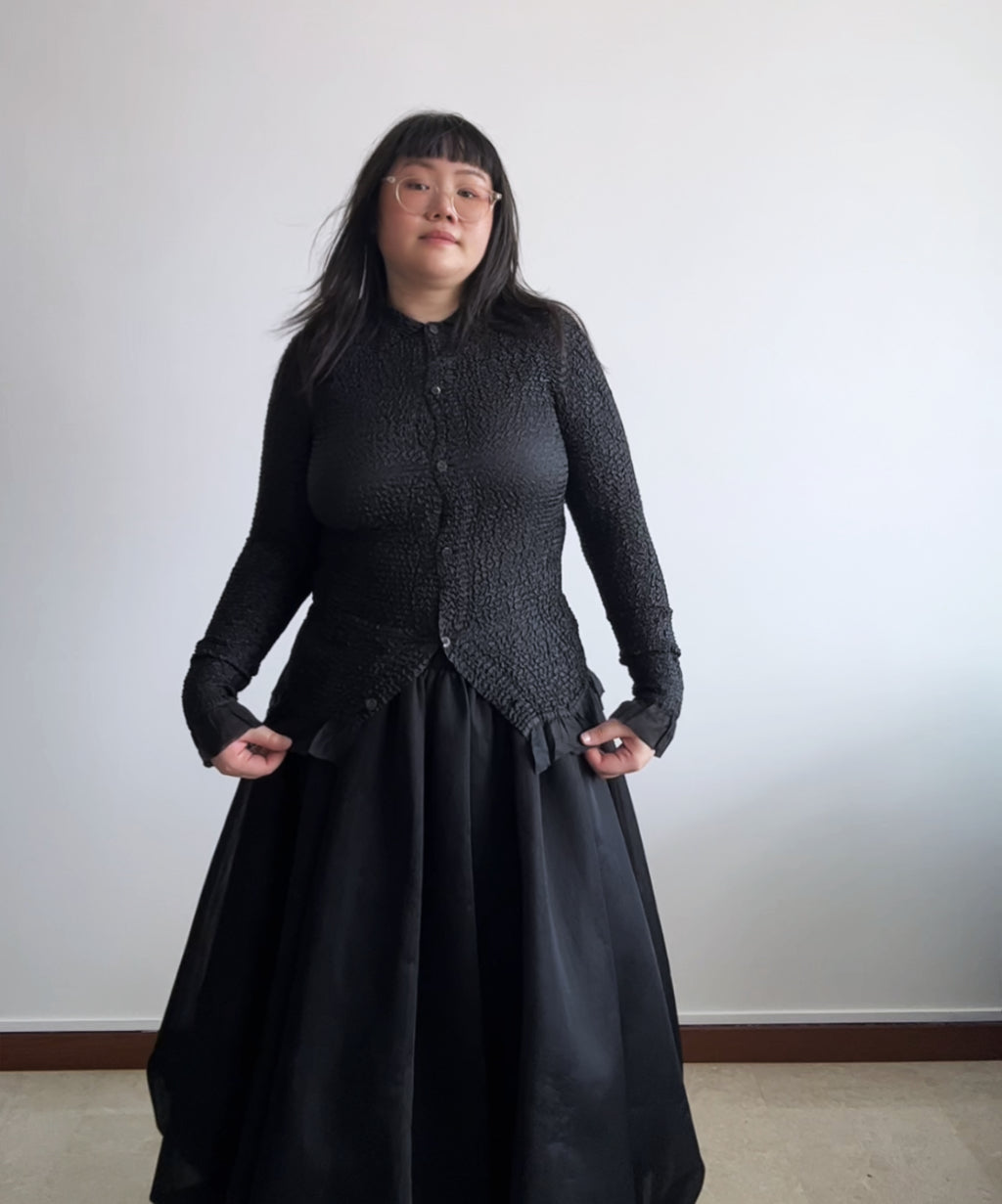 Yoshiki Hishinuma PEPLUM crinkle pleats button shirt