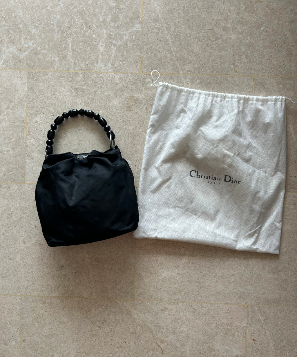 Christian Dior 2000 Beaded Handle Nylon Handbag