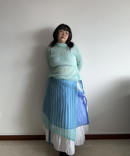 Issey Miyake Sheer Seagreen Pleated Long Sleeve Shirt