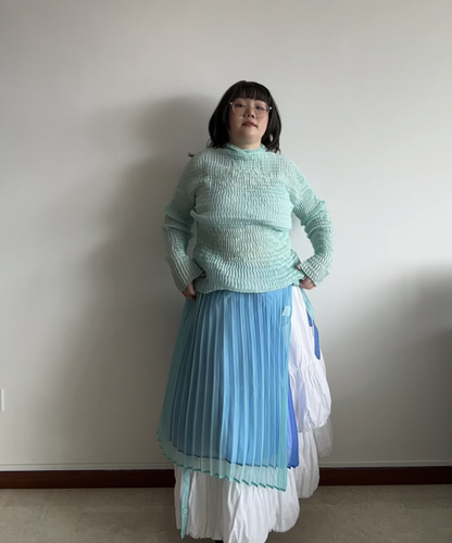 Issey Miyake Sheer Seagreen Pleated Long Sleeve Shirt