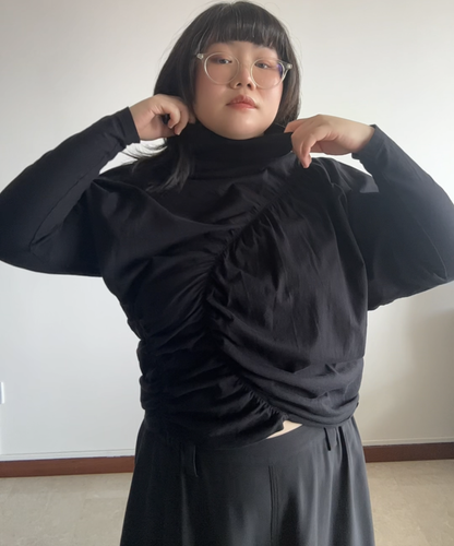 Issey Miyake AW22 Shirred Asymmetrical Long Sleeve Top