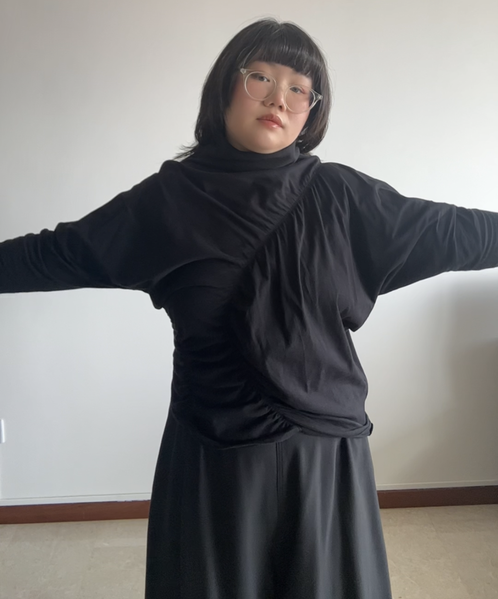 Issey Miyake AW22 Shirred Asymmetrical Long Sleeve Top