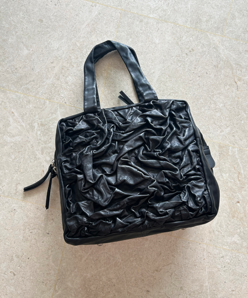 Kawa Kawa Crinkle Leather Big Boston Shoulder Bag