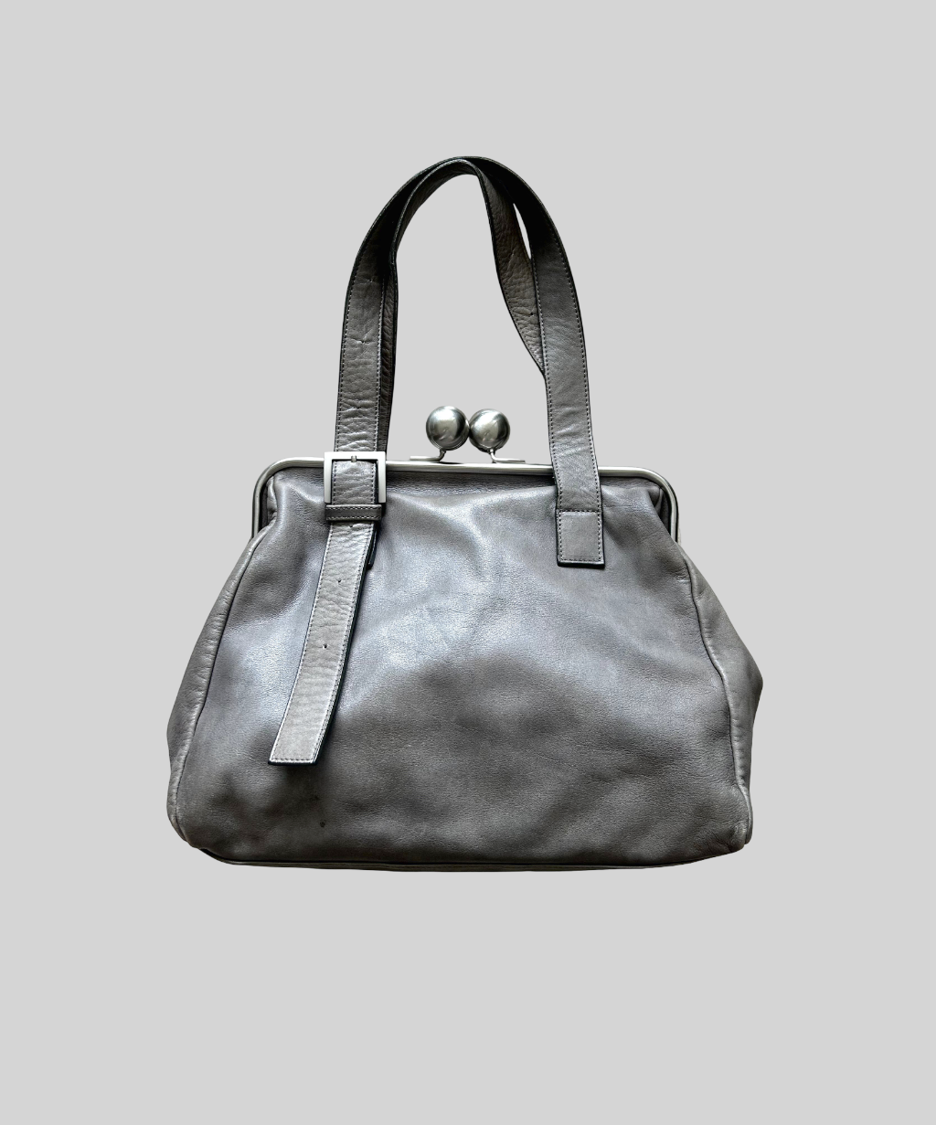 Kawa-Kawa Kiss Lock Clasp Grey Shoulder Bag