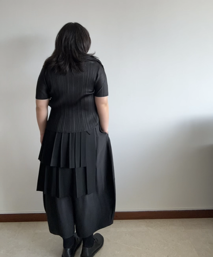 Y's AW03 Double Layer Pleated Wrap Wool Skirt