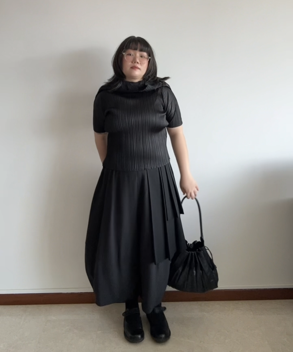 Y's AW03 Double Layer Pleated Wrap Wool Skirt