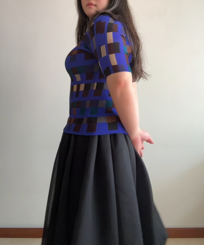 Issey Miyake mosaic blue pleated half sleeve top