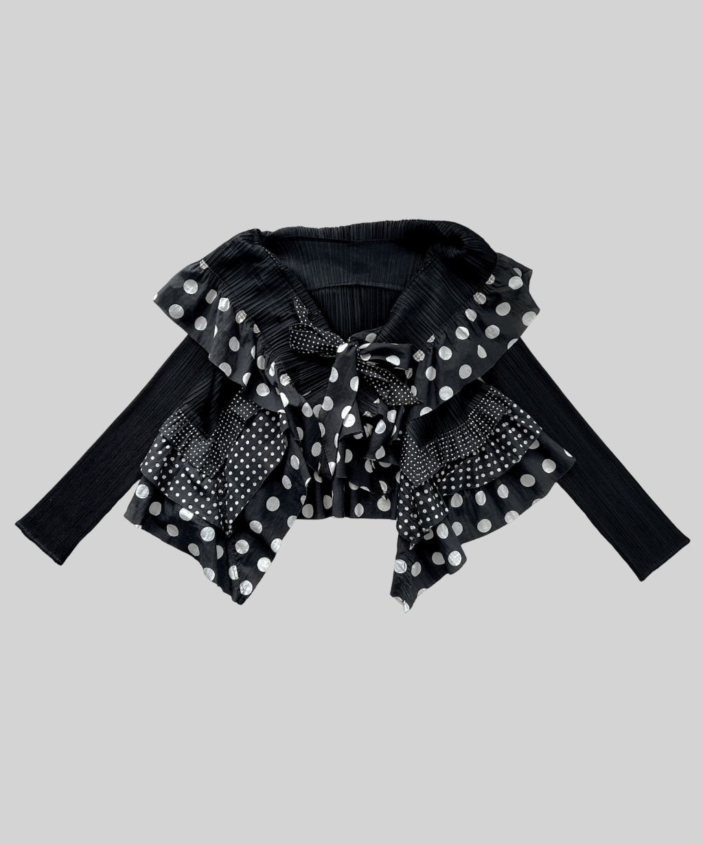 Issey Miyake Pleats Please Pleated Polka Dot Frill Cardigan