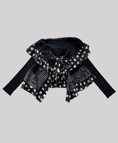 Issey Miyake Pleats Please Pleated Polka Dot Frill Cardigan