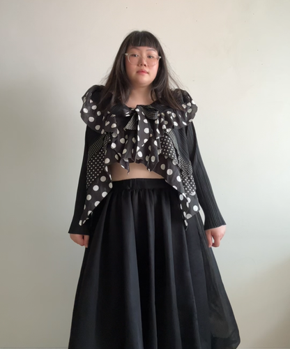 Issey Miyake Pleats Please Pleated Polka Dot Frill Cardigan