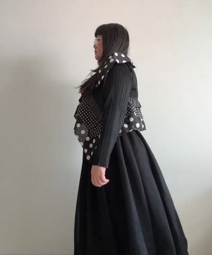 Issey Miyake Pleats Please Pleated Polka Dot Frill Cardigan