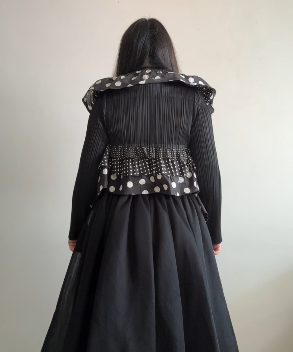 Issey Miyake Pleats Please Pleated Polka Dot Frill Cardigan