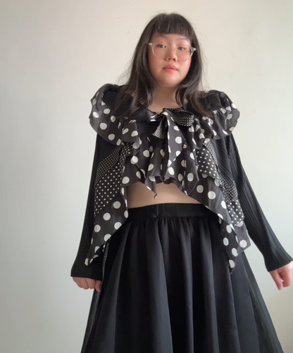 Issey Miyake Pleats Please Pleated Polka Dot Frill Cardigan