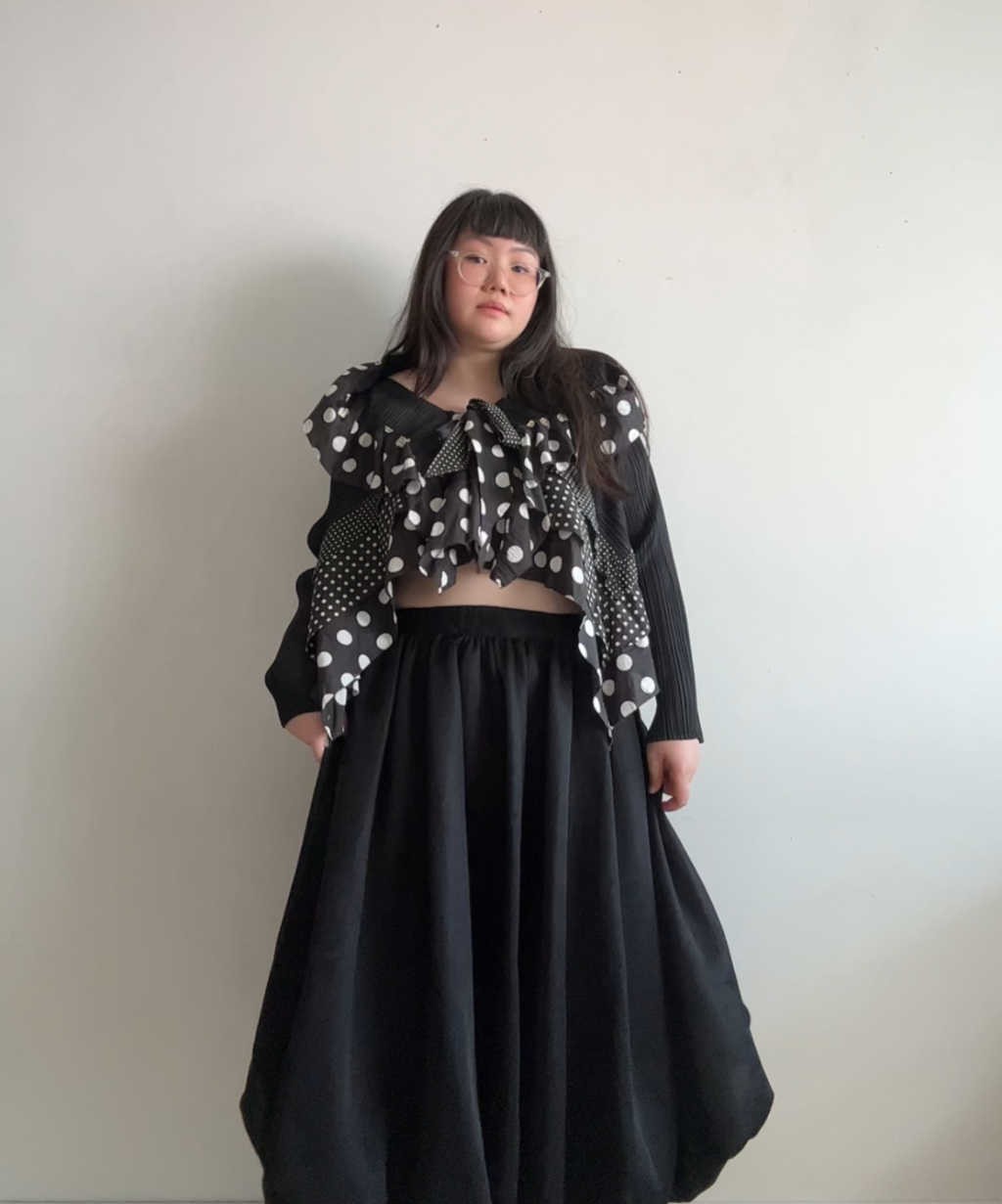 Issey Miyake Pleats Please Pleated Polka Dot Frill Cardigan