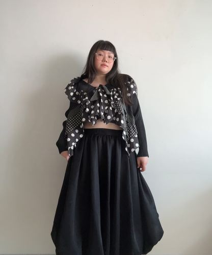 Issey Miyake Pleats Please Pleated Polka Dot Frill Cardigan