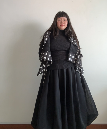 Issey Miyake Pleats Please Pleated Polka Dot Frill Cardigan