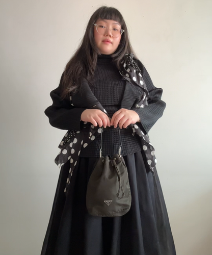 Issey Miyake Pleats Please Pleated Polka Dot Frill Cardigan