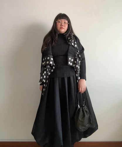 Issey Miyake Pleats Please Pleated Polka Dot Frill Cardigan