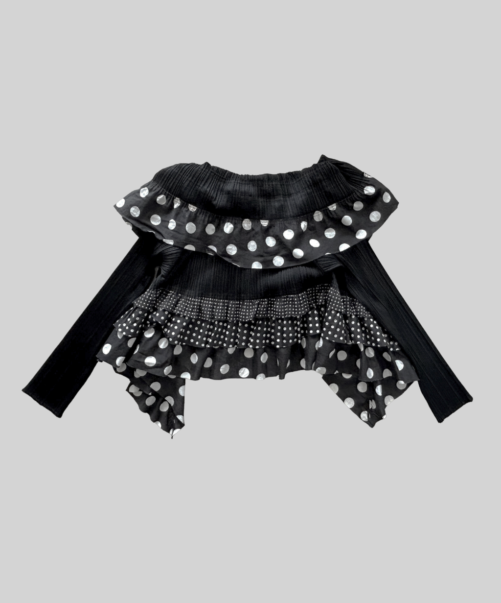 Issey Miyake Pleats Please Pleated Polka Dot Frill Cardigan