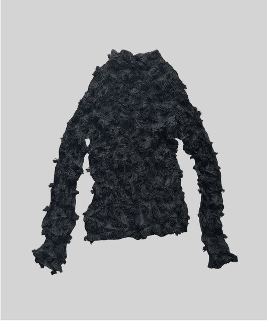 Issey Miyake 90s Sheer Pleated Top with Pom Pom Details