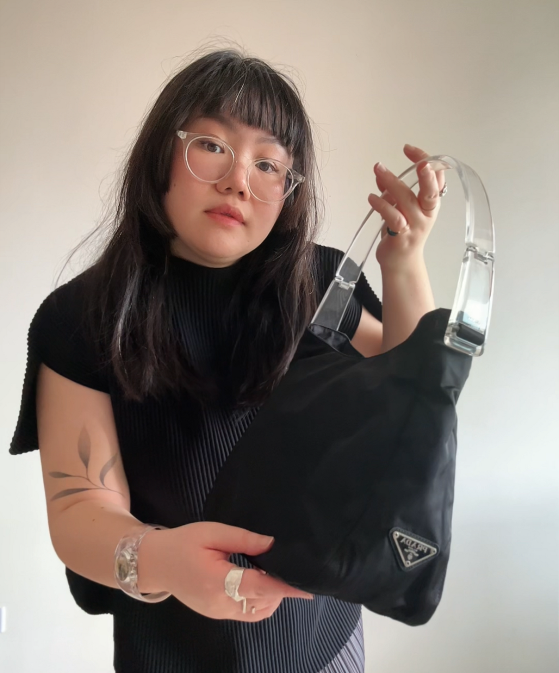 Vintage Prada SS98 Nylon Bag with Clear Acrylic Handle (S Vintage Prada SS98 Nylon Bag with Clear Acrylic Handle (S
