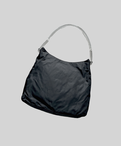 Prada 1998 Tessuto Plex Acrylic Handle Shoulder Bag (L)