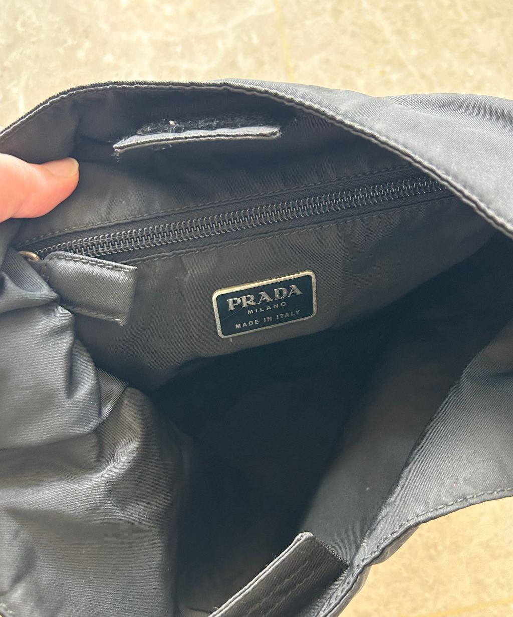 Prada 1998 Tessuto Plex Acrylic Handle Shoulder Bag (L)