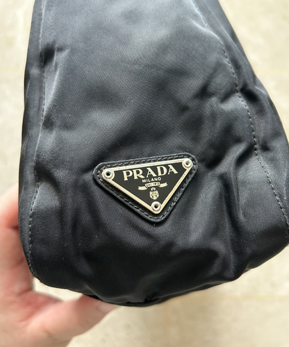 Prada 1998 Tessuto Plex Acrylic Handle Shoulder Bag (L)