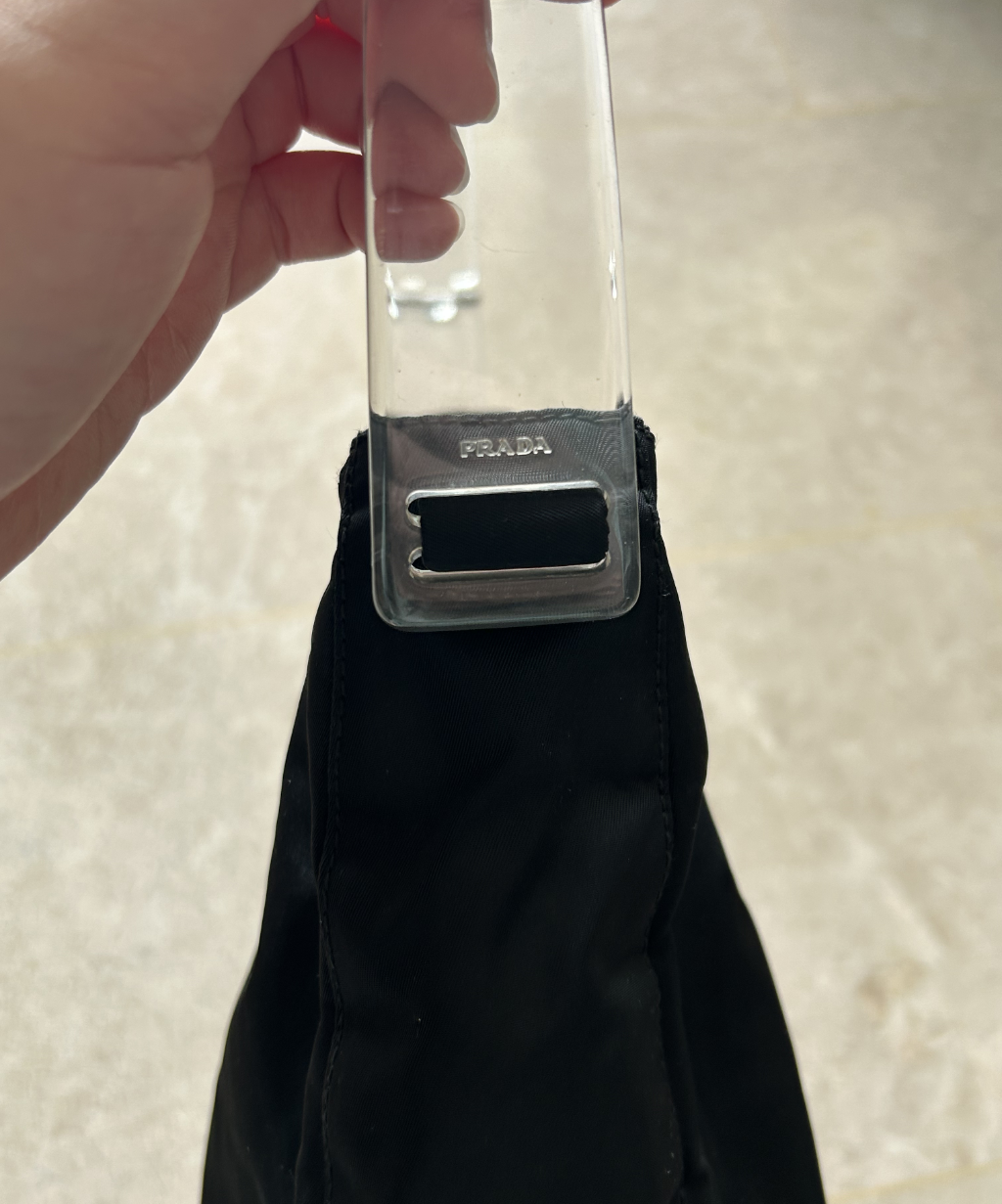Prada 1998 Tessuto Plex Acrylic Handle Shoulder Bag (L)