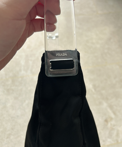 Prada 1998 Tessuto Plex Acrylic Handle Shoulder Bag (L)
