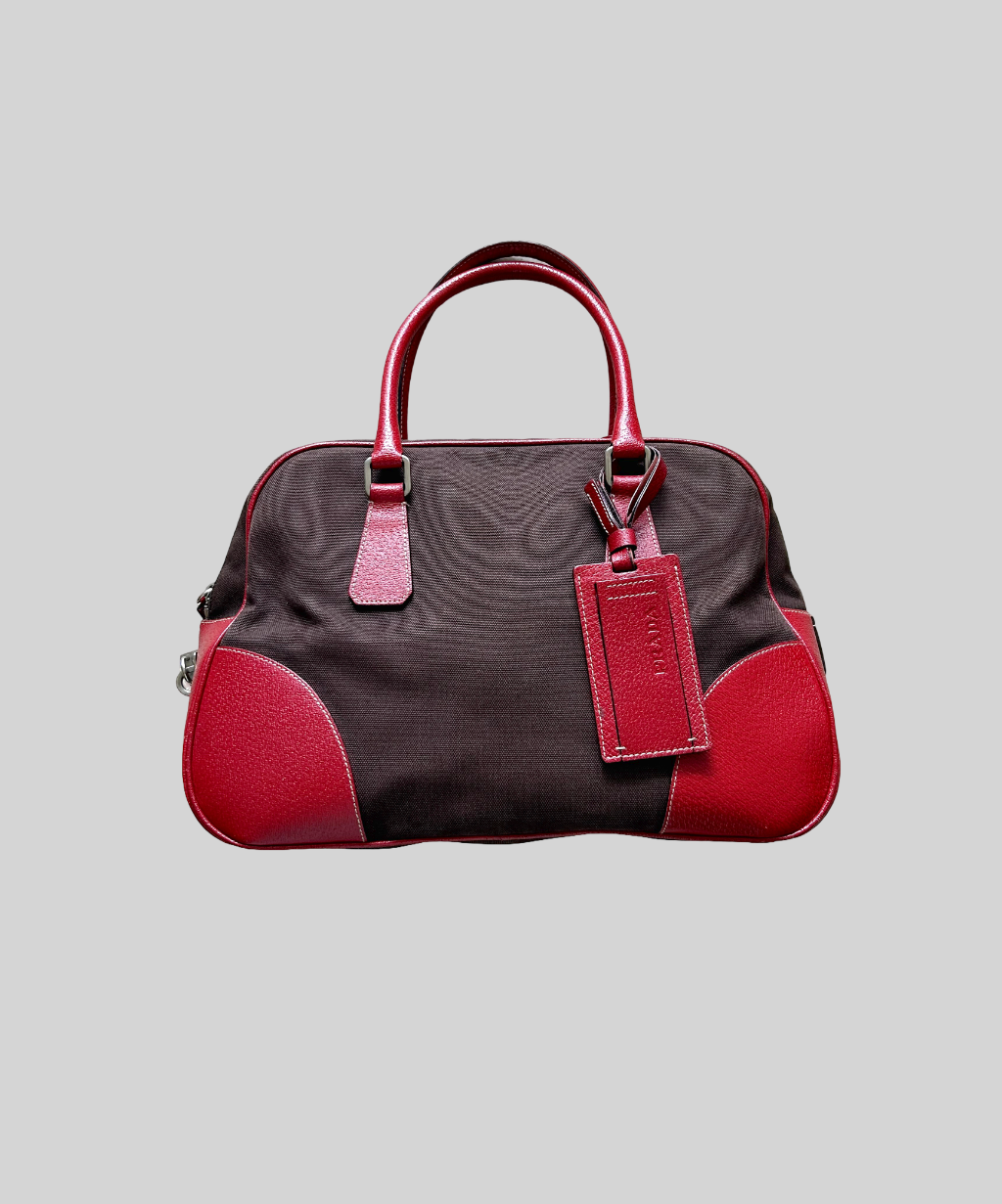 Prada 2000s Bowling Canapa Cinghi Leather Canvas Bag