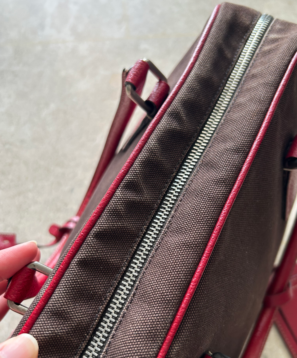 Prada 2000s Bowling Canapa Cinghi Leather Canvas Bag