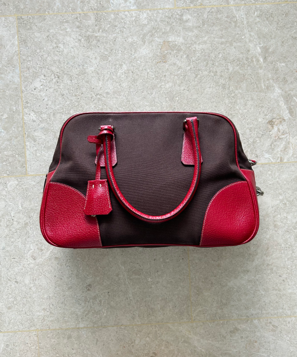 Prada 2000s Bowling Canapa Cinghi Leather Canvas Bag