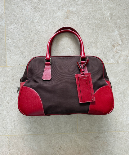 Prada 2000s Bowling Canapa Cinghi Leather Canvas Bag