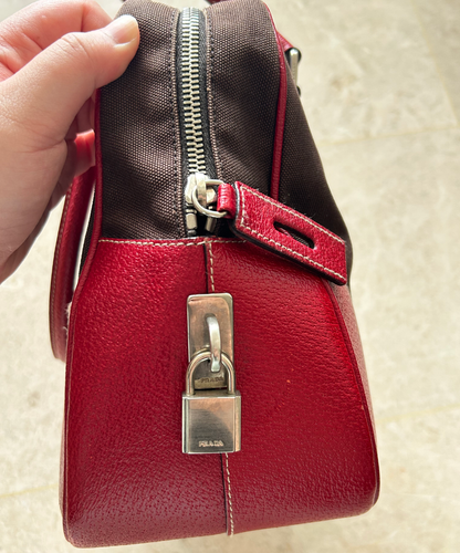 Prada 2000s Bowling Canapa Cinghi Leather Canvas Bag