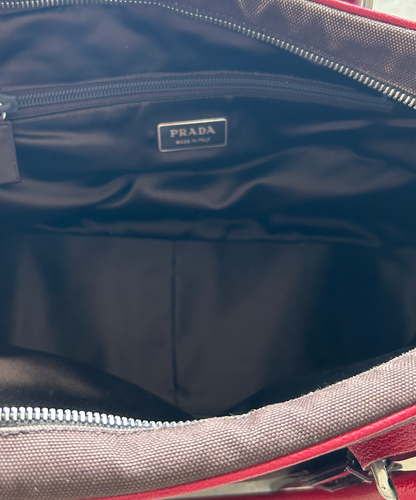 Prada 2000s Bowling Canapa Cinghi Leather Canvas Bag