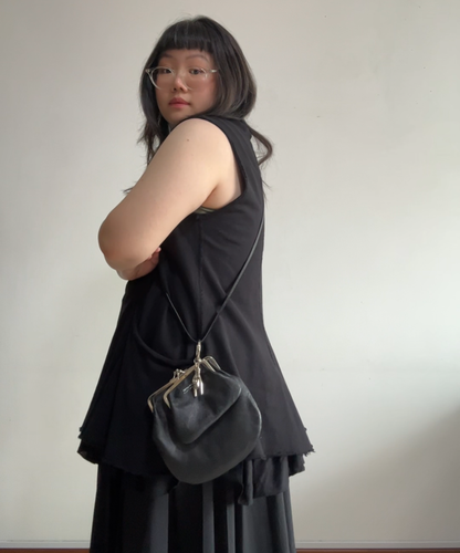 Y's Pink Double Kiss Lock Leather Purse