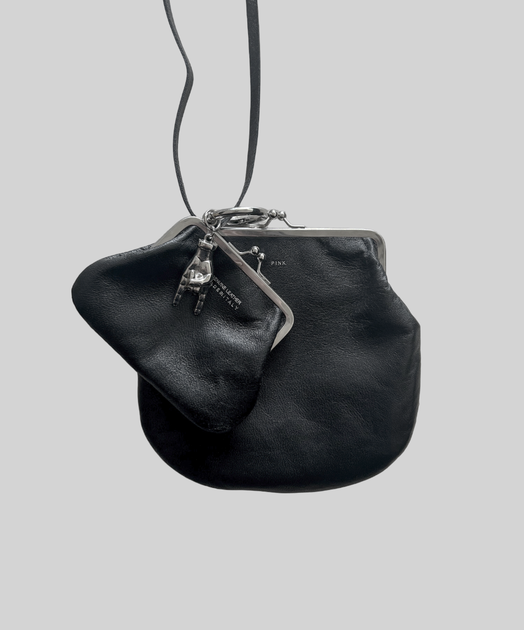 Y's Pink Double Kiss Lock Leather Purse