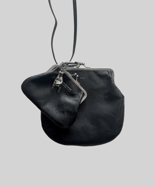 Y's Pink Double Kiss Lock Leather Purse